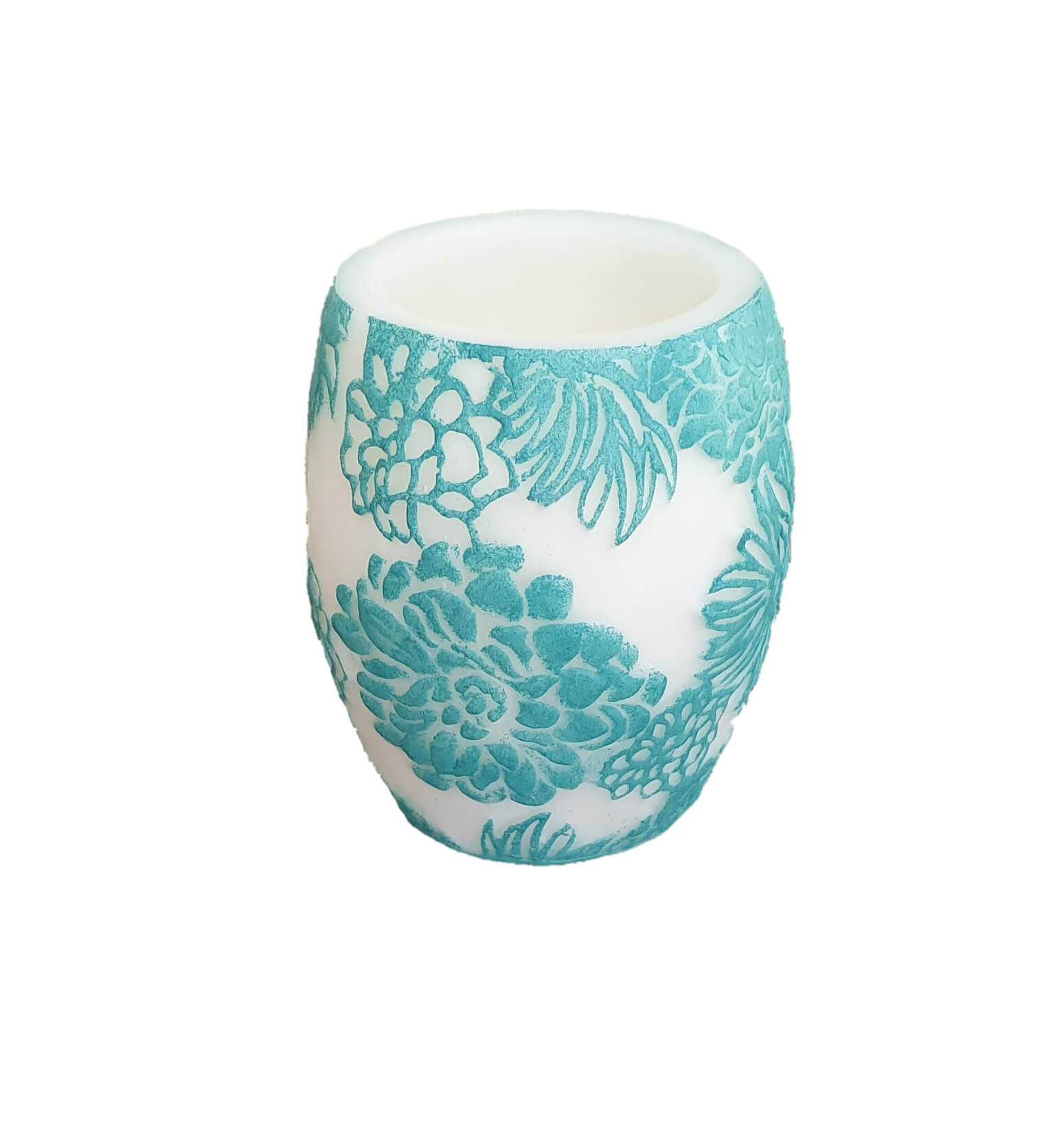 4" hurricane candle in white & turquoise